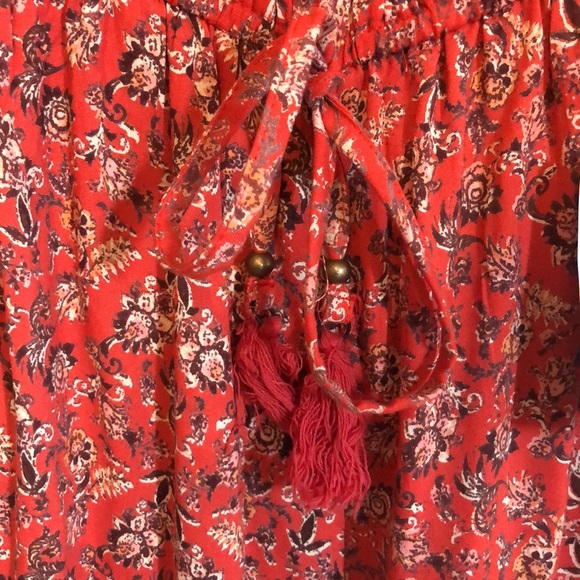 ANGIE NWT Off Shoulder Red Long Sleeve Shorts Bohemian Romper Jumpsuit LARGE - Picture 7 of 8